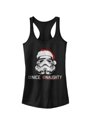 Junior's Star Wars Christmas Stormtrooper Naughty List Racerback Tank Top