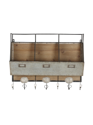 Wall Shelf Tin With 3 Hooks - Gray