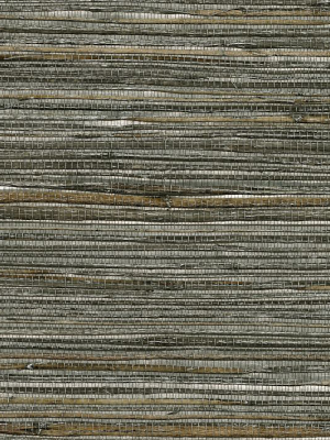 Metallic Gunmetal Grasscloth Wallpaper