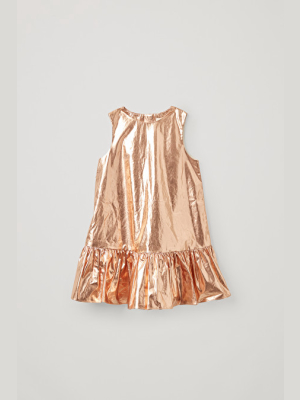 Cotton Frilled Panel Metallic Dress