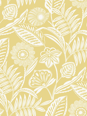 Alma Tropical Floral Wallpaper In Yellow From The Pacifica Collection By Brewster Home Fashions