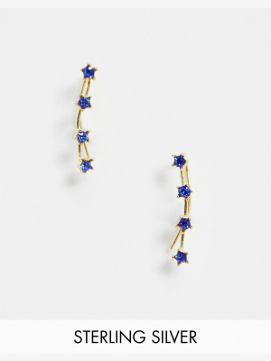 Kingsley Ryan Sterling Silver Gold Plated Ear Climber Bar With Blue Crystals