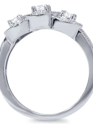 Pompeii3 3/4ct 3-stone Vintage Diamond Halo Ring 14k White Gold