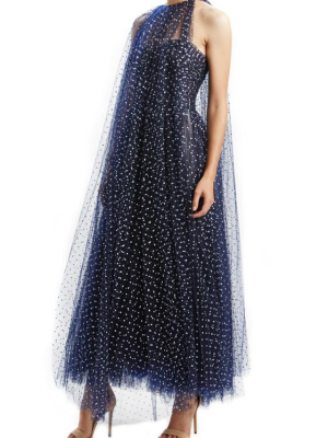 Navy Dotted Tulle Cape