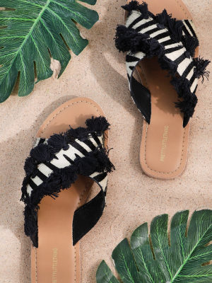 Zebra Cross Strap Tassel Mule Sandal