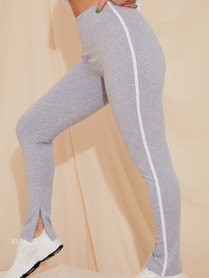 Sports Stripe Grey High Waisted Split Hem Pants