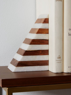 Striped Marble & Wood Bookend