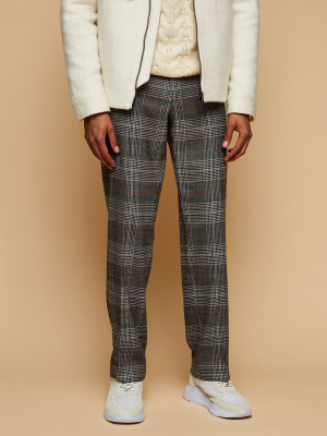 White And Light Gray Check Straight Pants