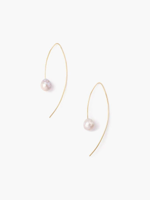 Grey And Gold Floating Pearl Drop Thread Earrings