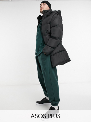 Asos Design Plus Sustainable Puffer Jacket In Longerline In Black