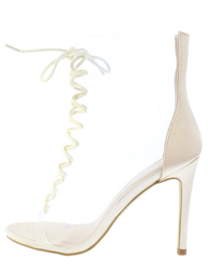 Whitley9 Nude Peep Toe Lace Up Lucite Boot