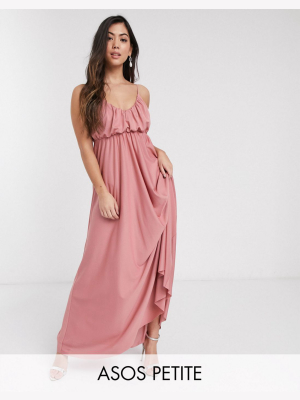 Asos Design Petite Cami Plunge Maxi Dress With Blouson Top In Soft Pink