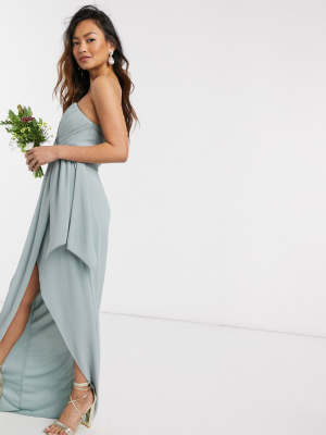 Tfnc Bridesmaid Exclusive Bandeau Wrap Midaxi Dress With Pleated Detail In Sage