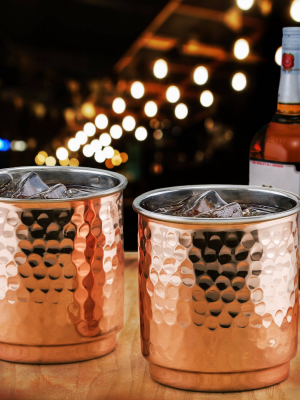 Old Dutch 11oz 2pk Stainless Steel Hammered Whiskey Tumblers Copper