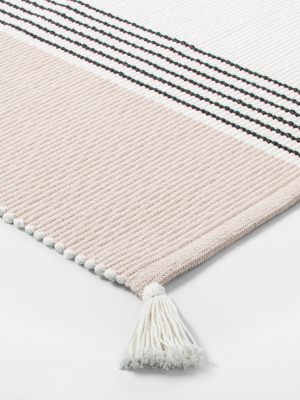 Bath Rug Colorblock Center Stripes Dusty Rose/railroad Gray - Hearth & Hand™ With Magnolia