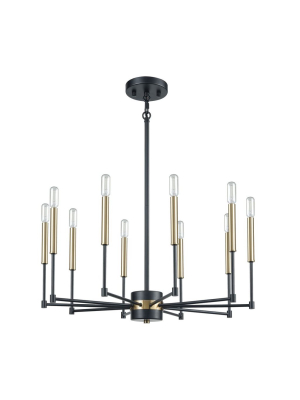 Livingston 10 Chandelier In Matte Black & Satin Brass Design By Bd Fine Lighting