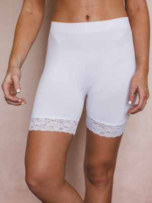 Lace Peek Layering Shorts - White