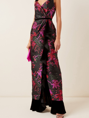 Exclusive Velvet-trimmed Silk-blend Brocade Gown