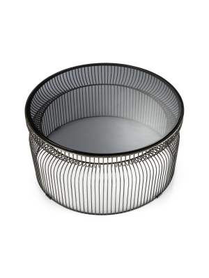 Crate and Barrel Spoke Smoke Glass Graphite Metal Coffee Table