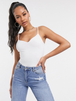 Asos Design Cami Bodysuit With Sexy Sweetheart Neck In White