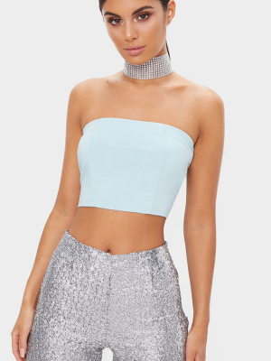 Helsa Pastel Blue Slinky Bandeau Crop Top