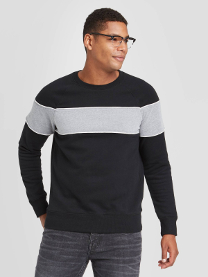 Men's Colorblock Regular Fit Crew Fleece - Goodfellow & Co™ Black