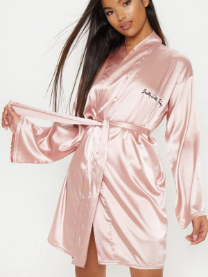 Prettylittlething Embroidered Rose Gold Satin Robe