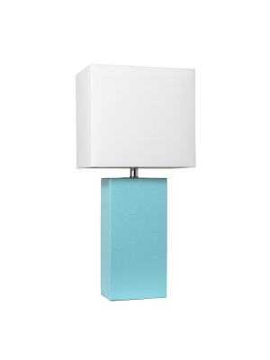 21" Monaco Avenue Modern Leather Table Lamp Aqua - Elegant Designs