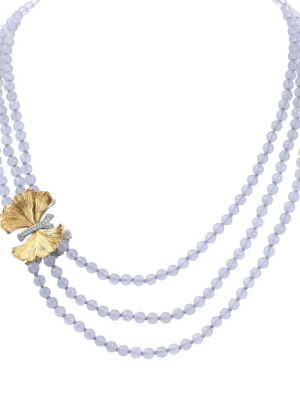 Butterfly Ginkgo Multi Strand Necklace With Chalcedony And Diamonds