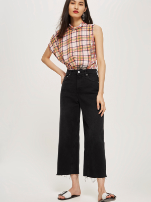 Washed Black Cropped Wide Leg Jeans