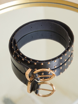 Black Pu Studded Gold Waist Belt