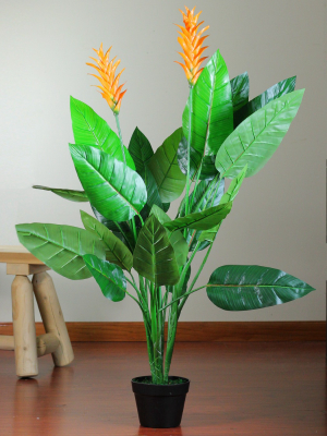 Northlight 50" Green And Orange Artificial Bird Of Paradise Plant In A Black Pot