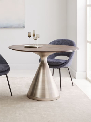 Silhouette Pedestal Round Dining Table - Dark Walnut/brushed Nickel