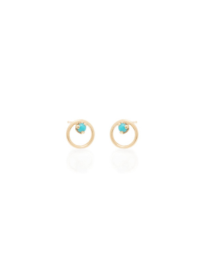 14k Circle Turquoise Prong Studs