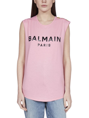 Balmain Logo Printed Button Detail Tank Top