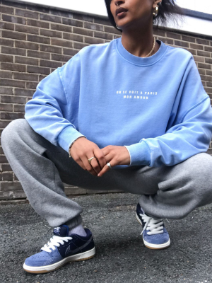 Bershka Washed Blue Sweatshirt With Slogan In Blue