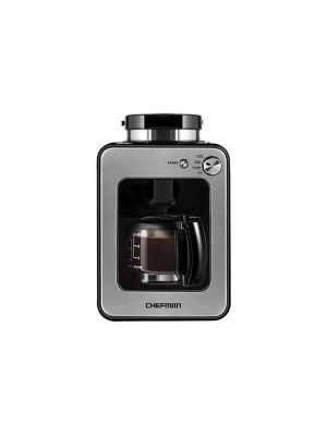 Chefman Grind And Brew 4-cup Compact Countertop Coffee Maker And Grinder For Beans Or Grounds, Stainless Steel