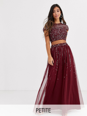 Maya Petite Bridesmaid Delicate Sequin Tulle Skirt Two-piece In Wine