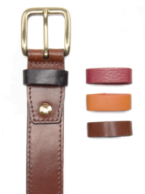 Brown Leather Dress Belt With Interchangeable Keeper