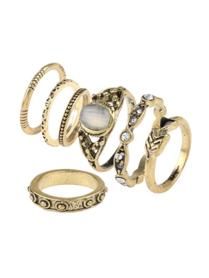 7pc Antique Gold Plated Opal Ring Set