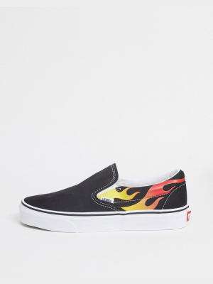 Vans Classic Slip-on Flame Sneakers In Black