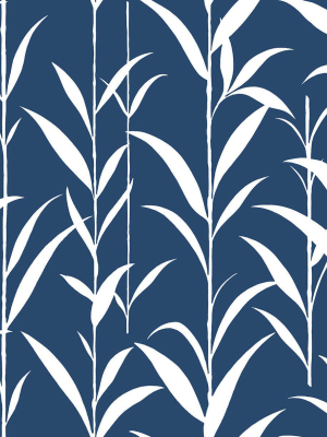 Bamboo Leaves Peel-and-stick Wallpaper In Navy Blue By Nextwall