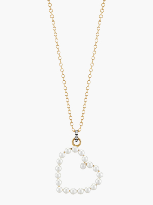 Pearl And Diamond Heart Pendant Necklace