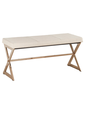 Ornelas Champagne Gold Metal Base Bench - Oatmeal - Inspire Q