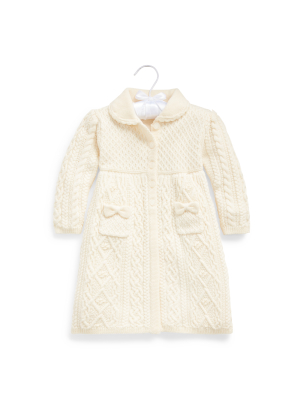 Aran-knit Wool Sweater Coat