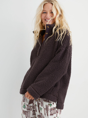 Aerie Cloud Sherpa Oversized Button Pullover