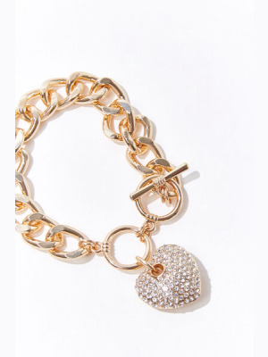 Rhinestone Heart Pendant Bracelet