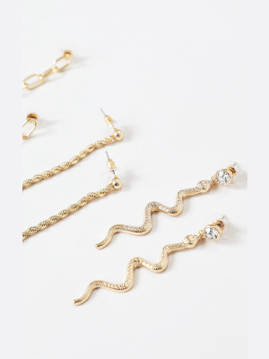 Gold Snake And Chain Drop Earrings 3 Pack