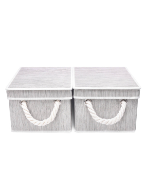 Storageworks Set Of 2 (11l) Rectangle Polyester Storage Bin With Lid And Cotton Rope Handles Clay