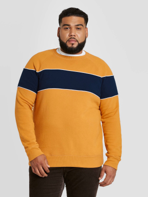 Men's Big & Tall Colorblock Regular Fit Fleece Crew Sweatshirt - Goodfellow & Co™ Gold